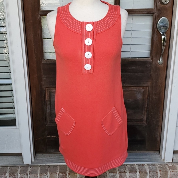 Tibi Dresses & Skirts - Tibi Cotton Knit A-Line Coral Red Big Button Dress